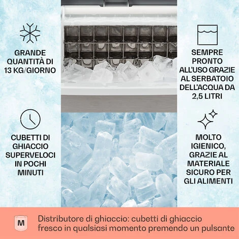 Klarstein Clearcube Macchina Per Cubetti Di Ghiaccio - Ghiaccio Trasparente 13kg/24h Acciaio Inox Nero 4 Klarstein Clearcube Macchina Per Cubetti Di Ghiaccio - Ghiaccio Trasparente 13kg/24h Acciaio Inox Nero - immagine 2