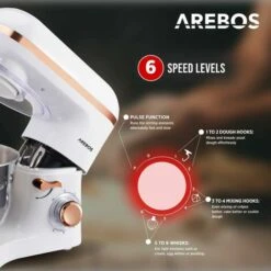 AREBOS Robot Da Cucina 1500W 6L In Acciaio Inox 6 Gradini Silenzioso Bianco -Piccoli Elettrodomestici 26752759 3