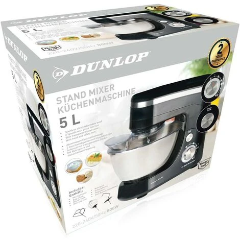 Dunlop Impastatrice Planetaria Ciotola Acciaio 5 LT Impastatore Robot Nero 800W 3 Ganci 7 Dunlop Impastatrice Planetaria Ciotola Acciaio 5 LT Impastatore Robot Nero 800W 3 Ganci - immagine 5
