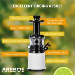 AREBOS Juicer Estrattore Di Succo A Freddo Di Frutta E Verdura 200W Senza BPA -Piccoli Elettrodomestici 31842332 3
