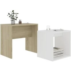 Nova Set Tavolini Da Caffè In Legno Tavolini Impilabili Multifunzionali Tavolino Salotto Vari Colori Colore : Bianco E Rovere Sonoma -Piccoli Elettrodomestici 32305970 3