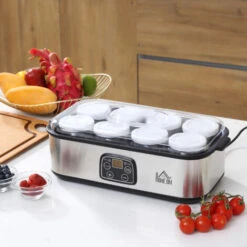 HOMCOM Yogurtiera Elettrica 30W Con 8 Vasetti Inclusi E Temperatura Regolabile 20-55°C - Argento -Piccoli Elettrodomestici 41949847 2