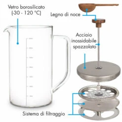 Klarstein Glaswerk Ristretto, French Press, 0,35 L, Vetro Borosilicato, Acciaio Inox, Legno Di Noce 11 Klarstein Glaswerk Ristretto, French Press, 0,35 L, Vetro Borosilicato, Acciaio Inox, Legno Di Noce -Piccoli Elettrodomestici 42753529 5
