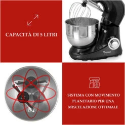 Impastatrice Planetaria 5L Ciotola Acciaio 1600W Impastatore Robot JORDAN CASA -Piccoli Elettrodomestici 51074837 3