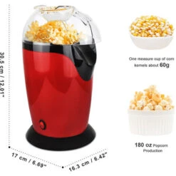 Domaier Elettrodomestico Per Popcorn, Macchina Per Fare Popcorn Scoppiettanti, Rosso, Dimensione: 30,5 X 17 X 16,3 Cm, Capienza Tazza: 60 G -Piccoli Elettrodomestici 54376732 4