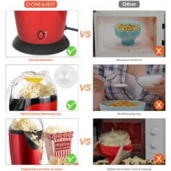 Domaier Elettrodomestico Per Popcorn, Macchina Per Fare Popcorn Scoppiettanti, Rosso, Dimensione: 30,5 X 17 X 16,3 Cm, Capienza Tazza: 60 G -Piccoli Elettrodomestici 54376732 5
