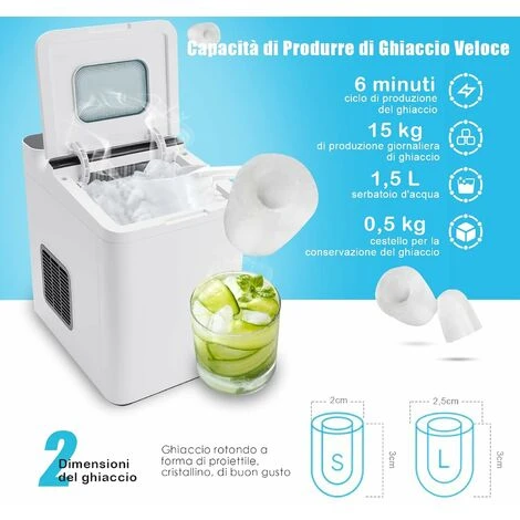 COSTWAY Macchina Del Ghiaccio 15kg/24h, Fabbricatore Di Ghiaccio Con Funziona Autopulizia E Touch, Schermo A LED, Ideale Per Casa Ristorante E Bar (Bianco) 4 COSTWAY Macchina Del Ghiaccio 15kg/24h, Fabbricatore Di Ghiaccio Con Funziona Autopulizia E Touch, Schermo A LED, Ideale Per Casa Ristorante E Bar (Bianco) - immagine 2