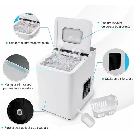COSTWAY Macchina Del Ghiaccio 15kg/24h, Fabbricatore Di Ghiaccio Con Funziona Autopulizia E Touch, Schermo A LED, Ideale Per Casa Ristorante E Bar (Bianco) 7 COSTWAY Macchina Del Ghiaccio 15kg/24h, Fabbricatore Di Ghiaccio Con Funziona Autopulizia E Touch, Schermo A LED, Ideale Per Casa Ristorante E Bar (Bianco) - immagine 5