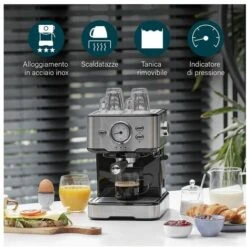 Princess 249412 Macchina Caffe' Compatibile Con Caffe' Macinato E Capsule Nespresso Capacita' 1,5 Litri Pompa Da 20 Bar Acciaio Inox -Piccoli Elettrodomestici 59675239 4