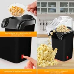 Mini Macchina Per Popcorn Elettrica Ad Aria 416371 Potenza 1200W Con Misurino Colore: Nero -Piccoli Elettrodomestici 66812616 4