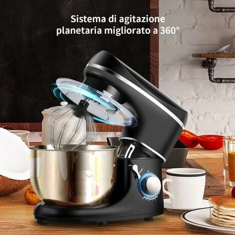RELAX4LIFE Robot Da Cucina Con 10 Velocità, 1300 W, Impastatrice E Planetaria Multifunzionale, Basso Rumore, Testa Inclinata Regolabile, Per Pane, Dolci E Pizza (nero) 4 RELAX4LIFE Robot Da Cucina Con 10 Velocità, 1300 W, Impastatrice E Planetaria Multifunzionale, Basso Rumore, Testa Inclinata Regolabile, Per Pane, Dolci E Pizza (nero) - immagine 2