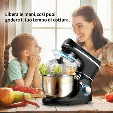 RELAX4LIFE Robot Da Cucina Con 10 Velocità, 1300 W, Impastatrice E Planetaria Multifunzionale, Basso Rumore, Testa Inclinata Regolabile, Per Pane, Dolci E Pizza (nero) 5 RELAX4LIFE Robot Da Cucina Con 10 Velocità, 1300 W, Impastatrice E Planetaria Multifunzionale, Basso Rumore, Testa Inclinata Regolabile, Per Pane, Dolci E Pizza (nero) - immagine 3
