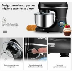 RELAX4LIFE Robot Da Cucina Con 10 Velocità, 1300 W, Impastatrice E Planetaria Multifunzionale, Basso Rumore, Testa Inclinata Regolabile, Per Pane, Dolci E Pizza (nero) 10 RELAX4LIFE Robot Da Cucina Con 10 Velocità, 1300 W, Impastatrice E Planetaria Multifunzionale, Basso Rumore, Testa Inclinata Regolabile, Per Pane, Dolci E Pizza (nero) -Piccoli Elettrodomestici 67415160 4