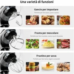 RELAX4LIFE Robot Da Cucina Con 10 Velocità, 1300 W, Impastatrice E Planetaria Multifunzionale, Basso Rumore, Testa Inclinata Regolabile, Per Pane, Dolci E Pizza (nero) 11 RELAX4LIFE Robot Da Cucina Con 10 Velocità, 1300 W, Impastatrice E Planetaria Multifunzionale, Basso Rumore, Testa Inclinata Regolabile, Per Pane, Dolci E Pizza (nero) -Piccoli Elettrodomestici 67415160 5