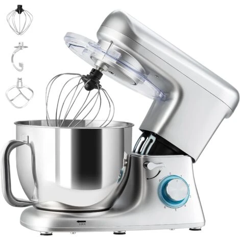 RELAX4LIFE Impastatrice Planetaria 1400W, Robot Da Cucina Professionale 4,5L Con 6 Velocità, Protezione Surriscaldamento, Mixer Elettrico Multifunzionale Con 3 Accessori (Argento) 4 RELAX4LIFE Impastatrice Planetaria 1400W, Robot Da Cucina Professionale 4,5L Con 6 Velocità, Protezione Surriscaldamento, Mixer Elettrico Multifunzionale Con 3 Accessori (Argento) - immagine 2