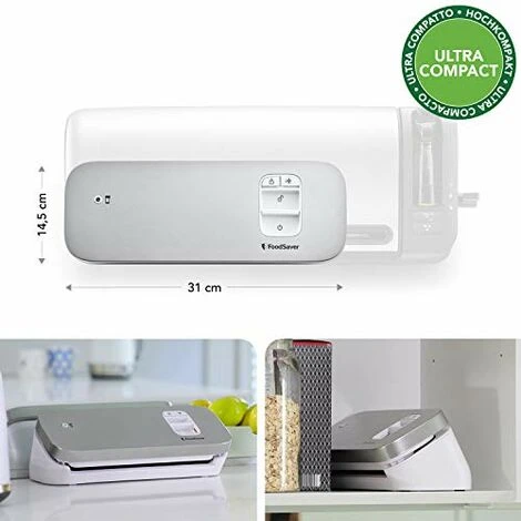 FoodSaver VS1191X Macchina Per Sottovuoto Alimenti Compatta, 5 Sacchetti Pretagliati Da 946 Ml, 1 Rotolo Da 3 M, Tubo Aspirazione Aria Da Contenitori E Accessori, Argento/Bianco 4 FoodSaver VS1191X Macchina Per Sottovuoto Alimenti Compatta, 5 Sacchetti Pretagliati Da 946 Ml, 1 Rotolo Da 3 M, Tubo Aspirazione Aria Da Contenitori E Accessori, Argento/Bianco - immagine 2