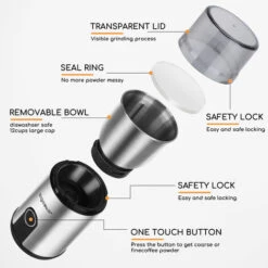Aigostar Otto - Macina Caffè Elettrica, 200W , Con 1 Contenitori Rimovibili In Acciaio Inossidabile , 75g Coffee Macina Grinder Per Semi Di Pepe E Spezie -Piccoli Elettrodomestici 72603440 3