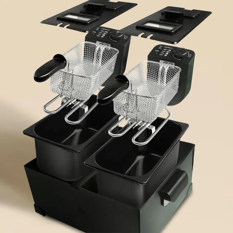 Aigostar Feast - Friggitrice Doppia Vasca. Capacità Totale 6L, 2 Cestelli Da 3L. Controllo Termostatico, Coperchi Con Finestre. Friggitrice Elettrica Professionale Senza BPA.3600W 5 Aigostar Feast - Friggitrice Doppia Vasca. Capacità Totale 6L, 2 Cestelli Da 3L. Controllo Termostatico, Coperchi Con Finestre. Friggitrice Elettrica Professionale Senza BPA.3600W - immagine 3