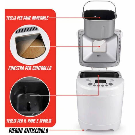 Macchina Per Il Pane Torte E Marmellate Potenza 600W Timer E 12 Livelli Cottura 5 Macchina Per Il Pane Torte E Marmellate Potenza 600W Timer E 12 Livelli Cottura - immagine 3
