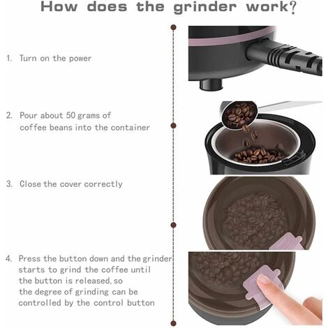 Macinacaffè Elettrica 300W, Con Lame In Acciaio Inossidabile E Spazzola Per La Pulizia 5 Macinacaffè Elettrica 300W, Con Lame In Acciaio Inossidabile E Spazzola Per La Pulizia - immagine 3