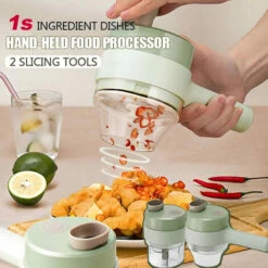 Set Tagliaverdure Elettrico Portatile 4 In 1, Robot Da Cucina Wireless Per Aglio Pepe Peperoncino Cipolla Sedano Carne Zenzero Con Spazzola -Piccoli Elettrodomestici 77494445 3
