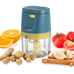 Tritatutto Elettrico Mini Tritatutto Per Cipolle 3 Lame Affilate Frullatore Per Aglio Portatile Mini Mixer Per Condimento 230 Ml (blu)