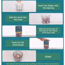 Tritatutto Elettrico Mini Tritatutto Per Cipolle 3 Lame Affilate Frullatore Per Aglio Portatile Mini Mixer Per Condimento 230 Ml (blu) -Piccoli Elettrodomestici 77496177 4