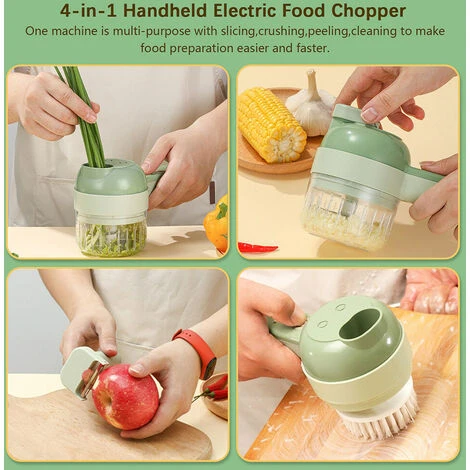 Tritaverdure 4 In 1 Set Tritatutto Elettrico Portatile Set Tagliaverdure Wireless Con Alimentazione USB Per Aglio Peperoncino Cipolla Sedano Zenzero Carne (verde) 6 Tritaverdure 4 In 1 Set Tritatutto Elettrico Portatile Set Tagliaverdure Wireless Con Alimentazione USB Per Aglio Peperoncino Cipolla Sedano Zenzero Carne (verde) - immagine 4