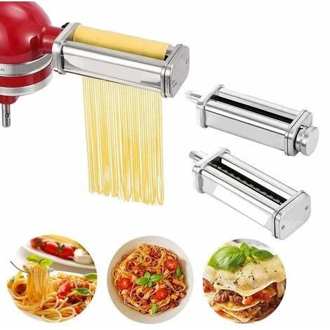 Pasta Maker Attachment Pasta Roller Cutter Parts Noodles Press Machine Compatibile Con Le Impastatrici KitchenAid Per Pasta Sfoglia (Argento) 4 Pasta Maker Attachment Pasta Roller Cutter Parts Noodles Press Machine Compatibile Con Le Impastatrici KitchenAid Per Pasta Sfoglia (Argento) - immagine 2