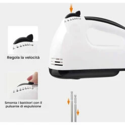 Sbattitore Elettrico Professionale Manuale 7 Velocità 260W Doppia Frusta Acciaio -Piccoli Elettrodomestici 83678251 5