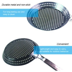 Padella Per Grigliare In Metallo Antiaderente Con Manico Pieghevole In Legno Padella Per Griglia Con Fori Manico Rimovibile Per Grill All'aperto Topper Padella Per Barbecue Per Verdure Carne Di Pesce -Piccoli Elettrodomestici 86855560 3