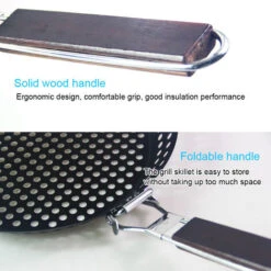Padella Per Grigliare In Metallo Antiaderente Con Manico Pieghevole In Legno Padella Per Griglia Con Fori Manico Rimovibile Per Grill All'aperto Topper Padella Per Barbecue Per Verdure Carne Di Pesce -Piccoli Elettrodomestici 86855560 4