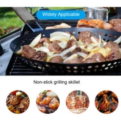 Padella Per Grigliare In Metallo Antiaderente Con Manico Pieghevole In Legno Padella Per Griglia Con Fori Manico Rimovibile Per Grill All'aperto Topper Padella Per Barbecue Per Verdure Carne Di Pesce -Piccoli Elettrodomestici 86855560 5