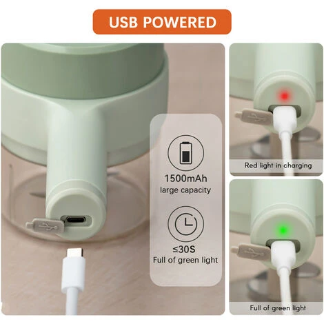 Tritatutto Elettrico Portatile 4 In 1 Set Tagliaverdure Wireless Tritaverdure E Tritacarne Con Alimentazione USB Per Cucinare In Cucina-1 Confezione (verde, Confezione Da 1) 4 Tritatutto Elettrico Portatile 4 In 1 Set Tagliaverdure Wireless Tritaverdure E Tritacarne Con Alimentazione USB Per Cucinare In Cucina-1 Confezione (verde, Confezione Da 1) - immagine 2