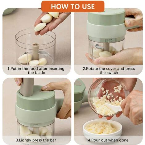 Tritatutto Elettrico Portatile 4 In 1 Set Tagliaverdure Wireless Tritaverdure E Tritacarne Con Alimentazione USB Per Cucinare In Cucina-1 Confezione (verde, Confezione Da 1) 6 Tritatutto Elettrico Portatile 4 In 1 Set Tagliaverdure Wireless Tritaverdure E Tritacarne Con Alimentazione USB Per Cucinare In Cucina-1 Confezione (verde, Confezione Da 1) - immagine 4