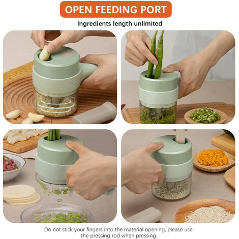 Tritatutto Elettrico Portatile 4 In 1 Set Tagliaverdure Wireless Tritaverdure E Tritacarne Con Alimentazione USB Per Cucinare In Cucina-1 Confezione (verde, Confezione Da 1) 7 Tritatutto Elettrico Portatile 4 In 1 Set Tagliaverdure Wireless Tritaverdure E Tritacarne Con Alimentazione USB Per Cucinare In Cucina-1 Confezione (verde, Confezione Da 1) - immagine 5