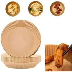 Set 100 Pezzi Carta Da Forno Per Friggitrice Ad Aria Fodere Monouso 16x4,5 Cm