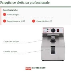 Friggitrice Elettrica Professionale Singola Vasca In Acciaio Inox Per Pub Bar Ristoranti Da Banco - 6 Litri -Piccoli Elettrodomestici 91343429 2