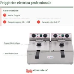 Friggitrice Elettrica Professionale 10+10 Litri Doppia Vasca In Acciaio Inox Per Pub Bar Ristoranti Da Banco -Piccoli Elettrodomestici 91343446 2