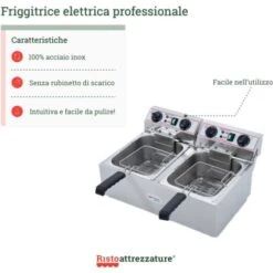 Friggitrice Elettrica Professionale 10+10 Litri Doppia Vasca In Acciaio Inox Per Pub Bar Ristoranti Da Banco -Piccoli Elettrodomestici 91343446 3