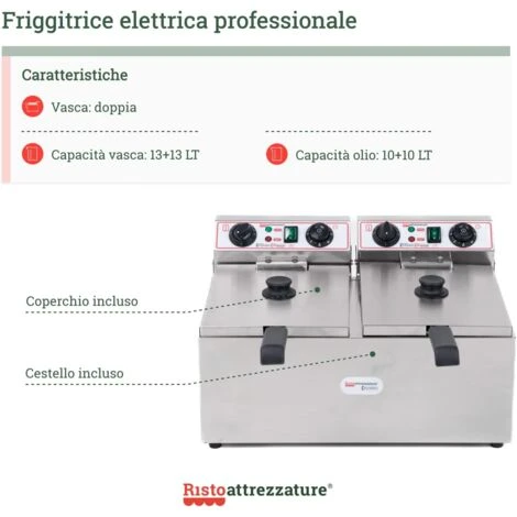Friggitrice Elettrica Professionale 13+13 Litri Doppia Vasca In Acciaio Inox Per Pub Bar Ristoranti Da Banco 4 Friggitrice Elettrica Professionale 13+13 Litri Doppia Vasca In Acciaio Inox Per Pub Bar Ristoranti Da Banco - immagine 2