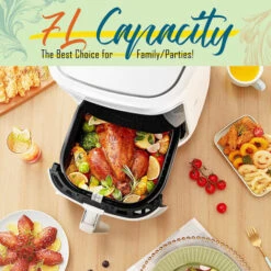 Aigostar White Cube - Friggitrice Ad Aria 7L 1900W, Friggitrice Senza Oilo 5-in-1, 7 Funzioni Preimpostate Con Schermo LED Cestello Removibile Anti Aderente, Mantenimento Calore, 20 Ricette Senza BPA -Piccoli Elettrodomestici 93438062 3