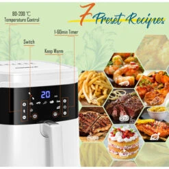 Aigostar White Cube - Friggitrice Ad Aria 7L 1900W, Friggitrice Senza Oilo 5-in-1, 7 Funzioni Preimpostate Con Schermo LED Cestello Removibile Anti Aderente, Mantenimento Calore, 20 Ricette Senza BPA -Piccoli Elettrodomestici 93438062 4