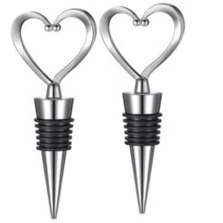 Confezione Da 2 Tappi Per Bottiglia Di Vino - Salvavino In Acciaio Inossidabile, Tappi Per Vino Riutilizzabili Per Bevande, Tappo Per Vino A Forma Di Cuore Per Regali, Bar, Feste, Matrimoni.