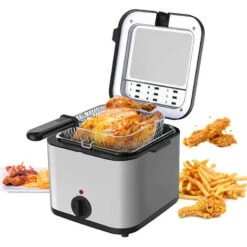 Friggitrice Elettrica Da 2,5 Litri Per Uso Domestico Piccola 1000 W Ad Alta Potenza Multifunzione Friggitrice In Acciaio Inossidabile Kebab Macchina Per Patatine Fritte (argento, Spina Europea)