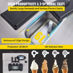 Macchina Gelato 6l2/h 2200w Vassoio Per Uova Lcd Pre-raffreddato 3 Gusti -Piccoli Elettrodomestici 95121720 3