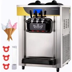 VEVOR Gelatiera Da Banco Da 2200W, Macchina Per Gelato Soft Da 22-30 L/ora, Gelatiera Commerciale A 3 Gusti Con Accessori Completi, Utilizzo Per Gelato Soft, Yogurt, Crema Pasticcera E Sorbetto, Ecc.