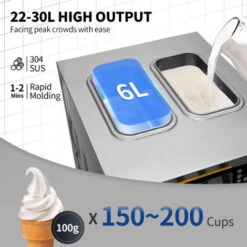 VEVOR Gelatiera Da Banco Da 2200W, Macchina Per Gelato Soft Da 22-30 L/ora, Gelatiera Commerciale A 3 Gusti Con Accessori Completi, Utilizzo Per Gelato Soft, Yogurt, Crema Pasticcera E Sorbetto, Ecc. -Piccoli Elettrodomestici 95121758 4