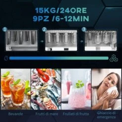 HOMCOM Macchina Per Il Ghiaccio Autopulente Con 2 Dimensioni Di Cubetti, 15kg In 24h, Serbatoio 2.1L -Piccoli Elettrodomestici 96084962 4