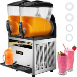 VEVOR Macchina Per Granita Sorbetto Elettrica Da 30L Commerciale, Macchina Elettrica 2x15L Per Granita Succhi Di Frutta Congelati Frappe Crema Di Caffe Serbatoio Doppio, Granitore 30L Bevande Fresche